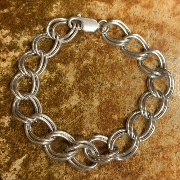 Sterling Silver Double Link Bracelet Vintage - Picture 6 of 9